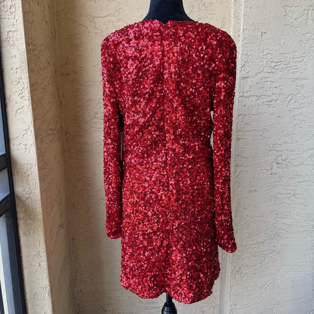 Dress the Population Tula Sequin Mini Dress Sz L Red Rouge Cut out Love - Picture 4 of 14